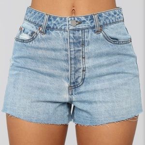 Light wash high rise jean shorts